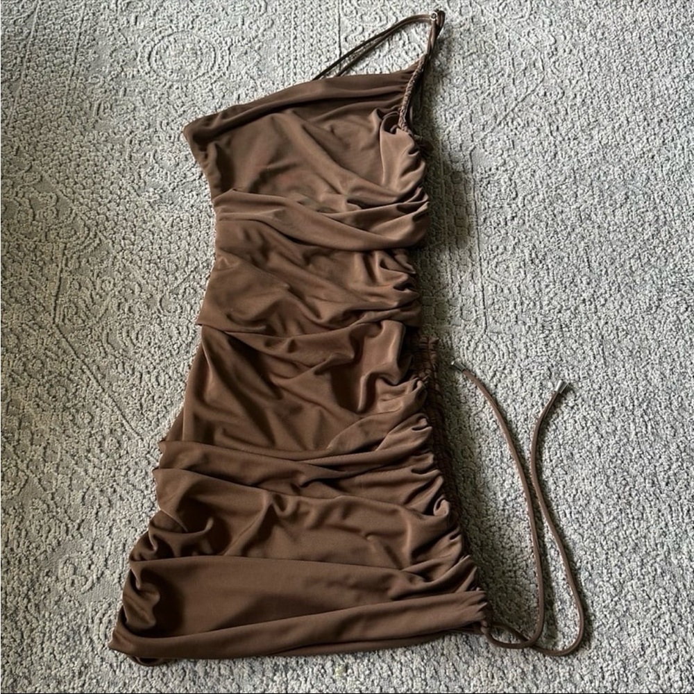 Zara Brown One Shoulder Dress XS